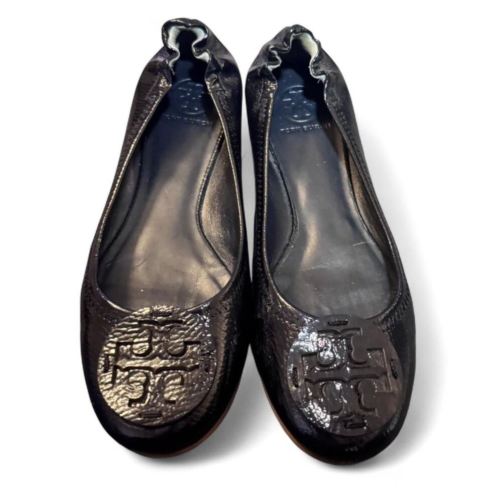 Tory Burch Black Patent Leather Logo Ballet Flats